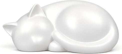 Handmade Sleeping Cat Urn for Ashes - Elegant White Pet Memorial Statue in Saudi Arabia