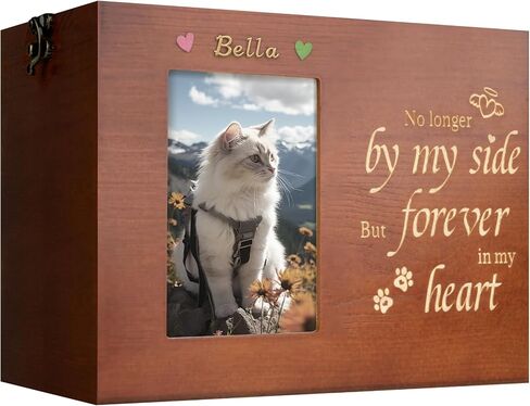 Pet Urns for Cats or Dogs Ashes with Photo Frame, Wooden Memory Box for Keepsakes with Black Flannel as Lining, Cat Memorials Cremation Urns for Ashes(Black Medium) in Saudi Arabia