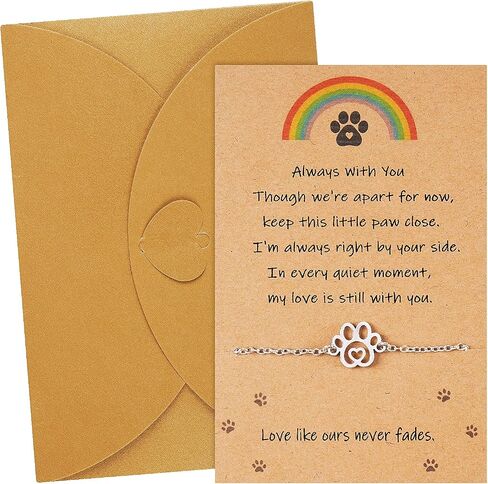 Paw Print Memorial Bracelet for Pet Loss, Pet Memorial Gifts for Loss of Dog or Cat, Rainbow Bridge Sympathy Bracelet for Women Men, Remembrance Gift for Pet Lovers in Kuwait
