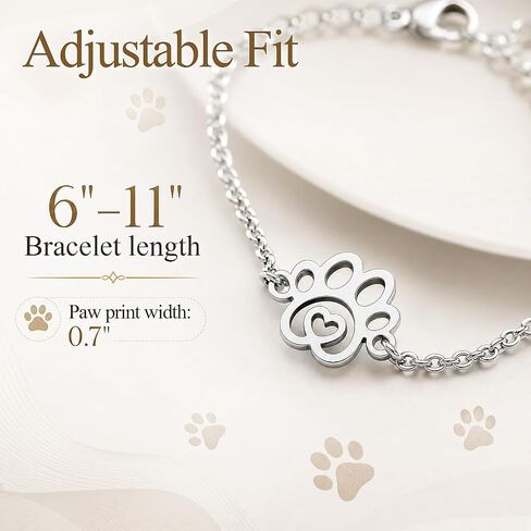 Paw Print Memorial Bracelet for Pet Loss, Pet Memorial Gifts for Loss of Dog or Cat, Rainbow Bridge Sympathy Bracelet for Women Men, Remembrance Gift for Pet Lovers in Kuwait