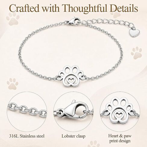 Paw Print Memorial Bracelet for Pet Loss, Pet Memorial Gifts for Loss of Dog or Cat, Rainbow Bridge Sympathy Bracelet for Women Men, Remembrance Gift for Pet Lovers in Kuwait