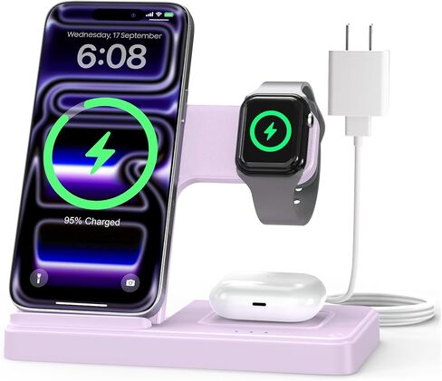 محطة شحن لاسلكية لأجهزة متعددة: حامل شاحن سريع للهاتف 3 في 1 لمنتجات Apple iPhone 14 13 12 11 Pro Max XS XR X 8 Plus Watch 8 7 6 5 4 3 2 SE وAirPods 3 2 Pro in Kuwait