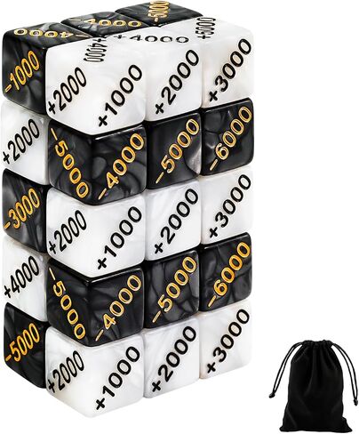 SIXPOINTS 30 Pieces Power Counter Dice Set, 15 Positive (+1000 to +6000) & 15 Negative (-1000 to -6000) Premium Marble Texture Dice, Compatible with One Piece TCG and Card Games Accessories in Kuwait
