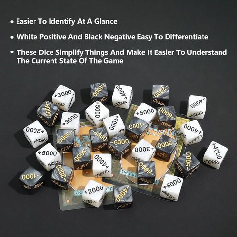 SIXPOINTS 30 Pieces Power Counter Dice Set, 15 Positive (+1000 to +6000) & 15 Negative (-1000 to -6000) Premium Marble Texture Dice, Compatible with One Piece TCG and Card Games Accessories in Kuwait