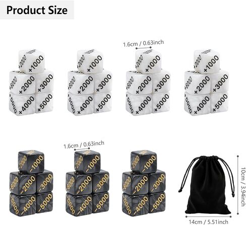 SIXPOINTS 30 Pieces Power Counter Dice Set, 15 Positive (+1000 to +6000) & 15 Negative (-1000 to -6000) Premium Marble Texture Dice, Compatible with One Piece TCG and Card Games Accessories in Kuwait