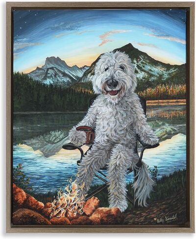 Stupell Industries Dog by Campfire Landscape Gray Framed Giclee Art Design by Holly Simental in Kuwait