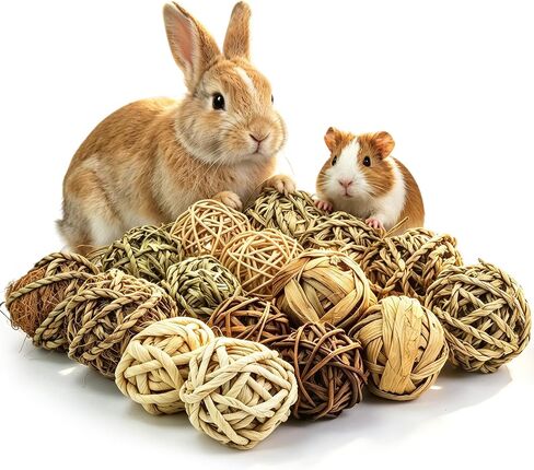 8 Pcs Bunny Chew Grass Balls, Natural Handmade Enrichment Toys for Teeth Grinding, Enrichment Treats for Rodents Rabbits Guinea Pigs Chinchillas Hamsters Mice, Rolling Chew Toys (2.4") (8pcs) in Kuwait