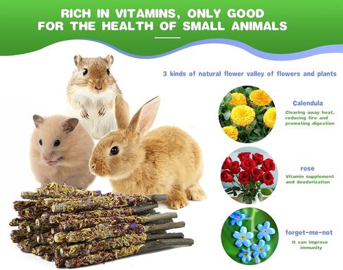 Abizoo Bunny Chew Toys for Rabbits,18PCS Natural Apple Wood Sticks with Petals Good for Chinchillas Guinea Pig Hamster Teeth Care, Bunny Small Pet Treats Teething Toys| Natural Organic Safe in Kuwait