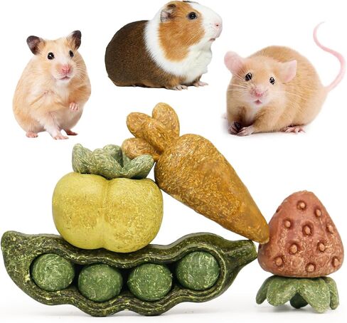 TEEWY Guinea Pig Toys, Prevent Teeth Overgrowth, Natural Vegetables and Timothy Grass, Hamster Chew Toys, Guinea Pig Chew Toys, Chinchilla Toys, 3PCS, Peapod-Shaped in Kuwait