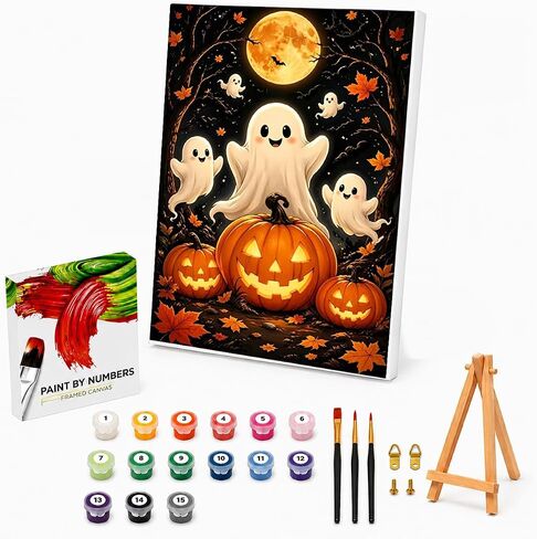 Halloween Paint by Numbers Kit for Kids with Frame Easel Ghost 8x12 inch in Kuwait