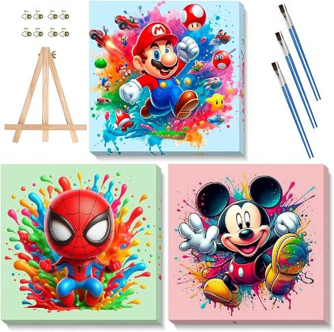 Fuinkqe 4 Packs Cartoon Paint by Numbers Kits for Kids Framed,Paint by Numbers for Girls Ages 8-12 with Framed Canvas and Wooden Easel,Paint by Numbers for Kids with Nice Boxs for Gifts 8X8 Inch in Saudi Arabia