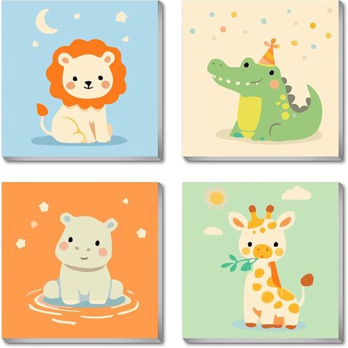 FQOVKYN 4 Pack Framed Paint by Numbers Kit for Kids, Funny Animal Paint by Numbers for Kids Ages 6-12, Easy Acrylic Oil Painting Kits for Home Wall Decoration 8x8 inch in Kuwait