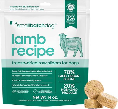Smallbatch Pets Freeze-Dried Premium Raw Food Diet for Dogs, Chicken Recipe, 14 oz, Made in The USA, Organic Produce, Humanely Raised Meat, Hydrate and Serve Patties, Single Source Protein, Healthy in Kuwait