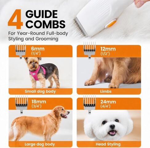 HAPOW Pet Grooming Vacuum Kit, 6-in-1 Dog Hair Grooming with Clippers and 10kPa Suction, Low Noise Vacuum, Detangling Brush Deshedding Brush 1.9L Dust Cup for Home Shedding & Trimming, White in Saudi Arabia
