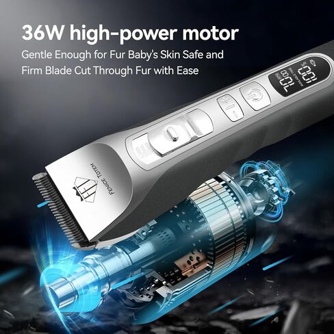 Professional Electric Dog Grooming Clippers, 5000mAh Battery, LCD Display, Type-C Charging, Silver P200 (Black, 5000mAh) in Kuwait
