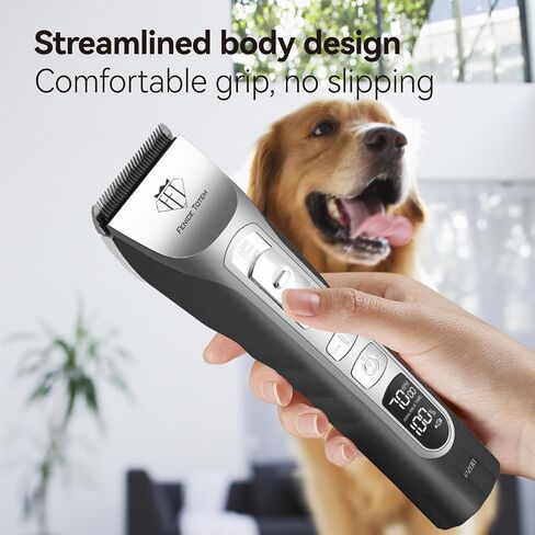 Professional Electric Dog Grooming Clippers, 5000mAh Battery, LCD Display, Type-C Charging, Silver P200 (Black, 5000mAh) in Kuwait