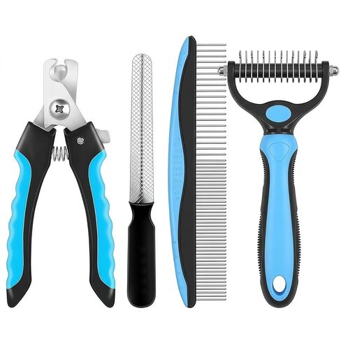 Pet Grooming Tools Kit for Dogs and Cats,4-in-One Home Pet Grooming Set,Includes Safety Scissors Set,Hair Removal Brush, Nail Clipper and File for Small Medium Large Dogs and Cats in Kuwait