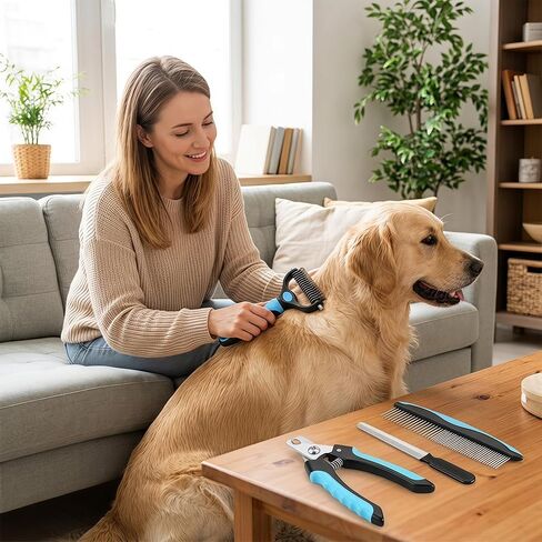 Pet Grooming Tools Kit for Dogs and Cats,4-in-One Home Pet Grooming Set,Includes Safety Scissors Set,Hair Removal Brush, Nail Clipper and File for Small Medium Large Dogs and Cats in Kuwait