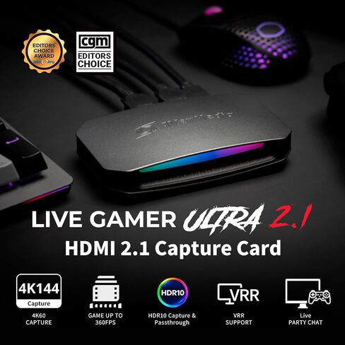 بطاقة التقاط AVerMedia 4K60 مع HDMI 2.1، زمن استجابة منخفض، عبور 4K144/4K120، جهاز التقاط الألعاب لـ PS5، PS5 Pro، Xbox، Switch، البث على Twitch، OBS على Mac والكمبيوتر الشخصي، GC553G2 Live Gamer Ultra 2.1 in Kuwait