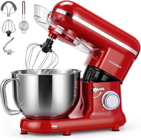 VIVOHOME Stand Mixer, 6-Quart Tilt-Head Kitchen Mixer with Bowl, Black | 10 Speeds, Dough Hook, Beater, Whisk, Splash Guard, Egg Separator, for Cake & Bread in Saudi Arabia