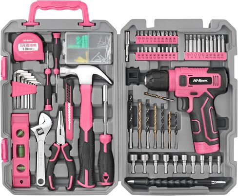Hi-Spec Tool Set with 8V Drill Set Home DIY Repair & Maintenance, Pink in Saudi Arabia