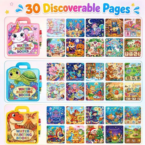 Hollyhi 30 Pages Reusable Water Coloring Books, 3 Pack Travel Toy for Kids in Kuwait