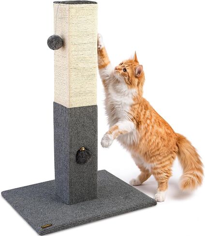 PAWBEE 32" Cat Scratching Post - Tall Cat Scratching Posts for Indoor Cats - Sisal Rope Cat Scratchers - Cat Scratch Post for Small & Large Cats - Cat Post Tower with Jingle Bell Toy - Cat Scratcher in Kuwait