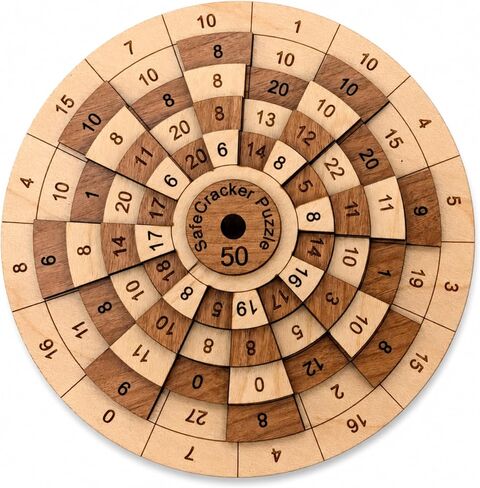 Safecracker 50 Hard Wooden Math Puzzle - Handmade Brain Teaser for Adults - Unique Gift - Made in USA in Saudi Arabia