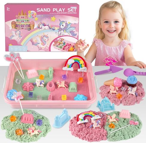 Aliex Unicorn Sensory Sand Bin for Girls, Complete Moldable Play Sand Kit in Saudi Arabia