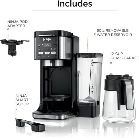 ماكينة صنع القهوة نينجا CFP201 DualBrew الساخنة والمثلجة بسعة 12 كوب، خدمة فردية للأرضيات ومتوافقة مع جراب K-Cup، 3 أنماط للمشروبات، 60 أونصة. خزان مياه وإبريق، أسود in Kuwait