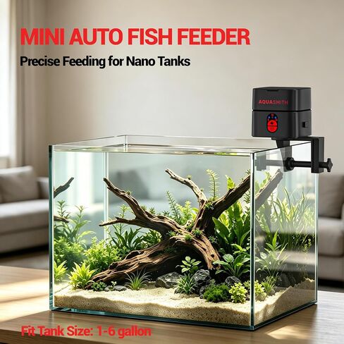 AQUASMITH Mini Automatic Fish Feeder for Aquarium, 30 mL Small Auto Fish Feeder for for Small Tank, Ideal for 1/2/5/10 Gallon Betta Tank, Small Fish in Saudi Arabia