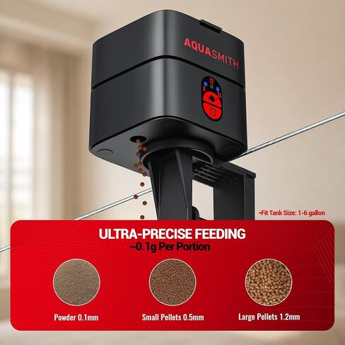 AQUASMITH Mini Automatic Fish Feeder for Aquarium, 30 mL Small Auto Fish Feeder for for Small Tank, Ideal for 1/2/5/10 Gallon Betta Tank, Small Fish in Saudi Arabia