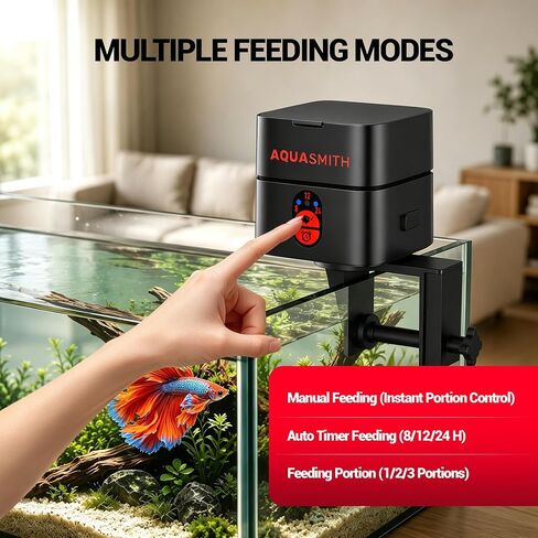 AQUASMITH Mini Automatic Fish Feeder for Aquarium, 30 mL Small Auto Fish Feeder for for Small Tank, Ideal for 1/2/5/10 Gallon Betta Tank, Small Fish in Saudi Arabia