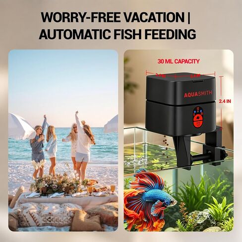 AQUASMITH Mini Automatic Fish Feeder for Aquarium, 30 mL Small Auto Fish Feeder for for Small Tank, Ideal for 1/2/5/10 Gallon Betta Tank, Small Fish in Saudi Arabia