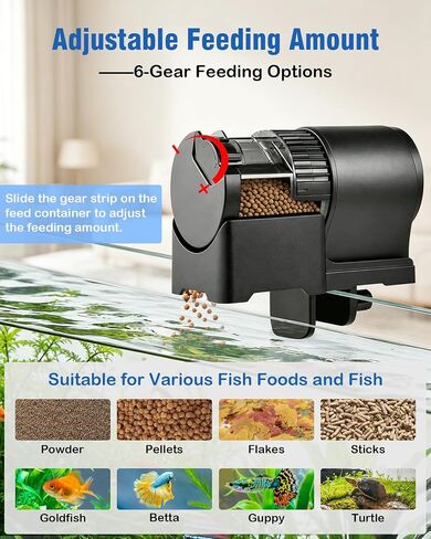 FEDOUR Automatic Fish Feeder for Aquarium, 110ml Auto Food Dispenser with Timer, Daily Weekend Vacation Fish Feeder Powered By Batteries, for Pellets, Flakes and Sticks in Saudi Arabia