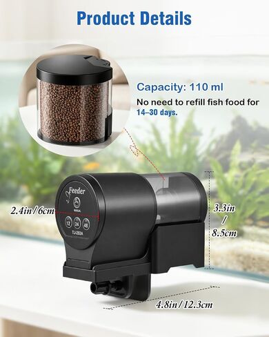 FEDOUR Automatic Fish Feeder for Aquarium, 110ml Auto Food Dispenser with Timer, Daily Weekend Vacation Fish Feeder Powered By Batteries, for Pellets, Flakes and Sticks in Saudi Arabia