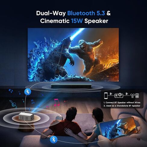 TMY Native 1080P Projector with 5G WiFi and Bluetooth 5.1, 4K Supported Mini Projector, Portable Projector Compatible with TV Stick/Phone/PC/DVD/HDMI/USB/TF, Outdoor Movie Projector in Saudi Arabia