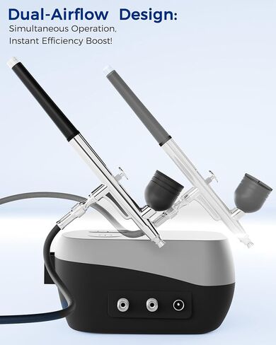 Airbrush Kit with Air Compressor,Dual-Action & Dual-Airflow 50 PSI High Pressure Air Brush with 0.2/0.3/0.5mm Nozzles & Cleaning Sets, for Painting, Nails, Modeling, Makeup, Cake Decor, in Kuwait