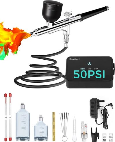 50 PSI Airbrush Kit with Air Compressor, High Pressure Portable Air Brush Gun with 0.2/0.3/0.5mm Nozzle/Cleaning Sets, Airbrush Spray Gun Set for Painting, Makeup, Cake Decor, Tattoo, Nails Art in Kuwait