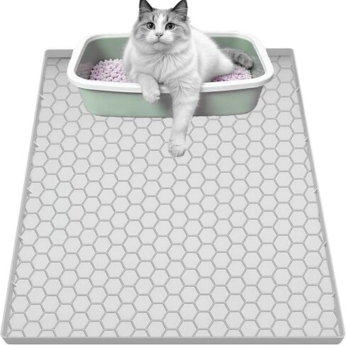 Cat Litter Mat, Silicone Large Cat Mat for Litter Box - 34x22 in, Waterproof & Non-Slip, Durable & Easy Clean, Grey in Kuwait