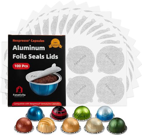 Fanativita 100 Pcs Aluminum Foil Seal Lids for Nespresso Vertuo (62 mm) in Kuwait