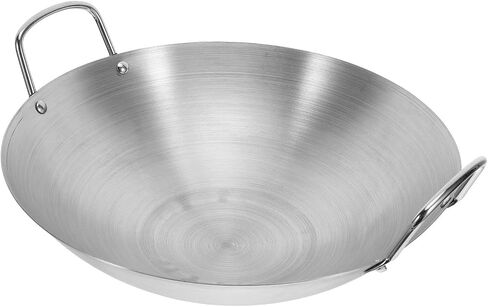 UPKOCH stainless steel wok binaural metal wok skillet pan griddle pan iron wok chinese wok pan comal Asian Wok non stick skillet with lid Cooking Pot with Double Handle Work flat barbecue in Saudi Arabia