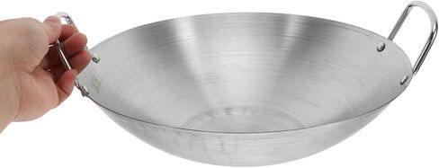 UPKOCH stainless steel wok binaural metal wok skillet pan griddle pan iron wok chinese wok pan comal Asian Wok non stick skillet with lid Cooking Pot with Double Handle Work flat barbecue in Saudi Arabia