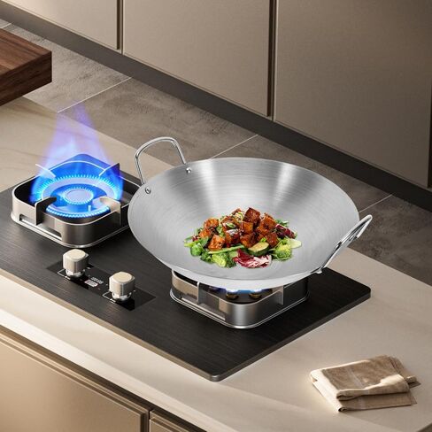 UPKOCH stainless steel wok binaural metal wok skillet pan griddle pan iron wok chinese wok pan comal Asian Wok non stick skillet with lid Cooking Pot with Double Handle Work flat barbecue in Saudi Arabia