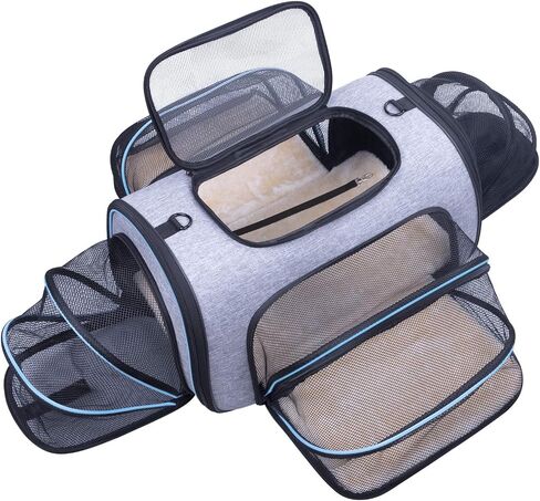 Siivton 4 Way Expandable Pet Carrier, Airline Approved Collapsible Cat Soft-Sided Carriers W/Removable Fleece Pad for Cats, Puppy, Small Dogs (18"x 11"x 11") in Saudi Arabia