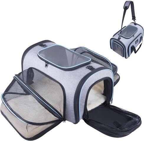 Siivton 4 Way Expandable Pet Carrier, Airline Approved Collapsible Cat Soft-Sided Carriers W/Removable Fleece Pad for Cats, Puppy, Small Dogs (18"x 11"x 11") in Saudi Arabia