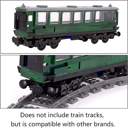 Train Building Block Carriage Kit, Green Passenger Coach Model, Plastic Railway Car with Architecture Theme, Compatible Building Set for Kids 6+ in Kuwait