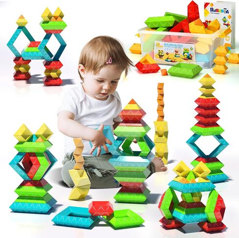 Sorting Stacking Toys for Ages 3 4 5 6 Toddlers,40PCS Pyramid STEM Building Blocks,3D Montessori Preschool Learning Toy for Kids,STEM Sensory Toy Gifts for 2-4 Years Old Boys Girls,Storage Box Set in Kuwait