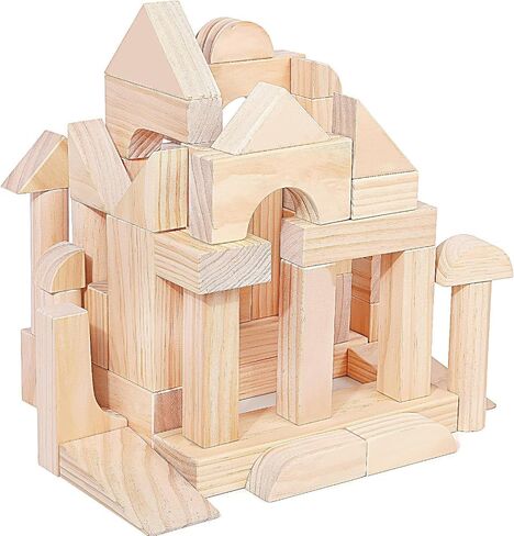 Large Wood Building Blocks with Wooden Storage Tray, 64-Piece Hardwood Sorting & Stacking Toys for Building & Balancing, Educational Preschool Learning Toys for 3+ Year Old Boy and Girl Gifts in Kuwait
