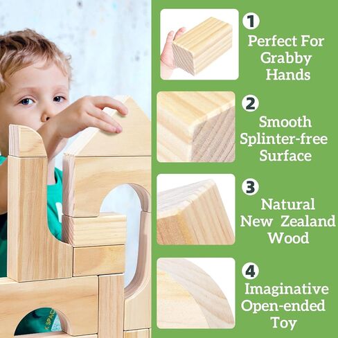 Large Wood Building Blocks with Wooden Storage Tray, 64-Piece Hardwood Sorting & Stacking Toys for Building & Balancing, Educational Preschool Learning Toys for 3+ Year Old Boy and Girl Gifts in Kuwait